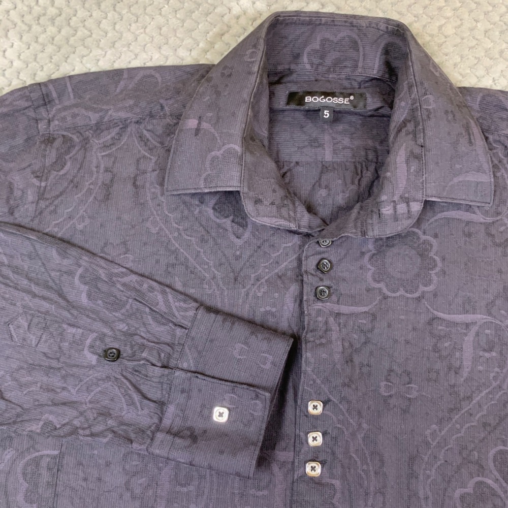 Bogosse Shirt Mens Size 5 Dark Gray Paisley Damask Cotton Button Down 1247113-82